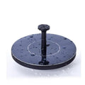 Black solar-powered fountain pump with four spray nozzles for garden birdbaths and ponds