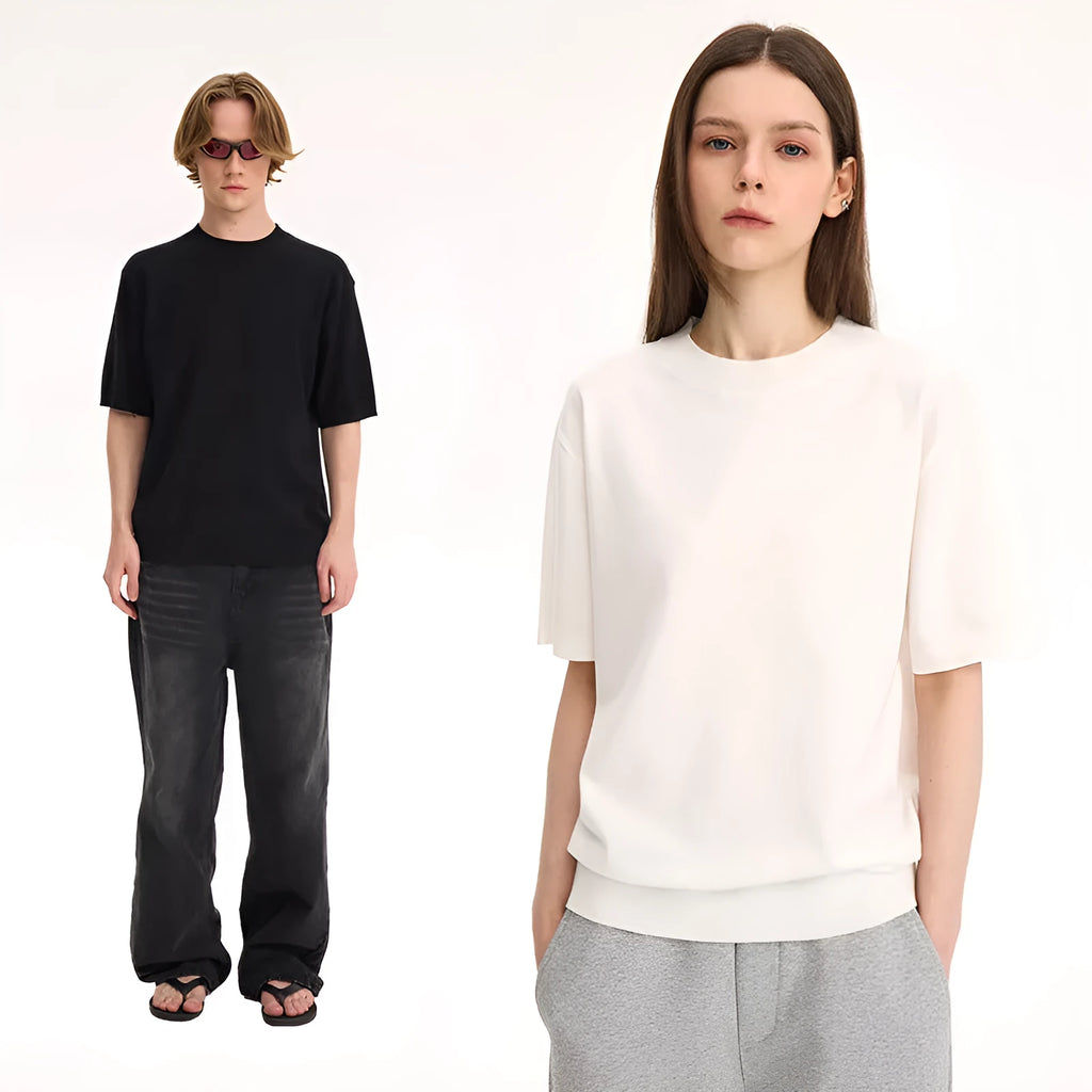 Velvet short-sleeved t-shirt in black, milky white or grey made from French Australian Velvet