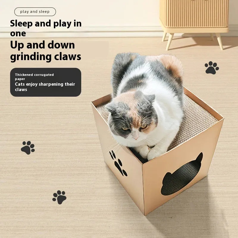 Vertical square cat scratch board with corrugated paper surface in pet milk carton colour