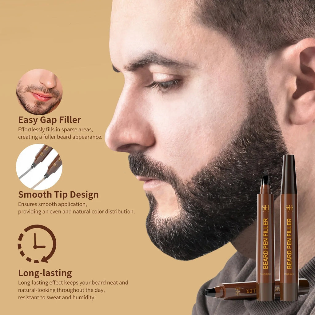 Men's sweatproof waterproof eyebrow pencil for beard and hairline enhancement in black and dark brown colours