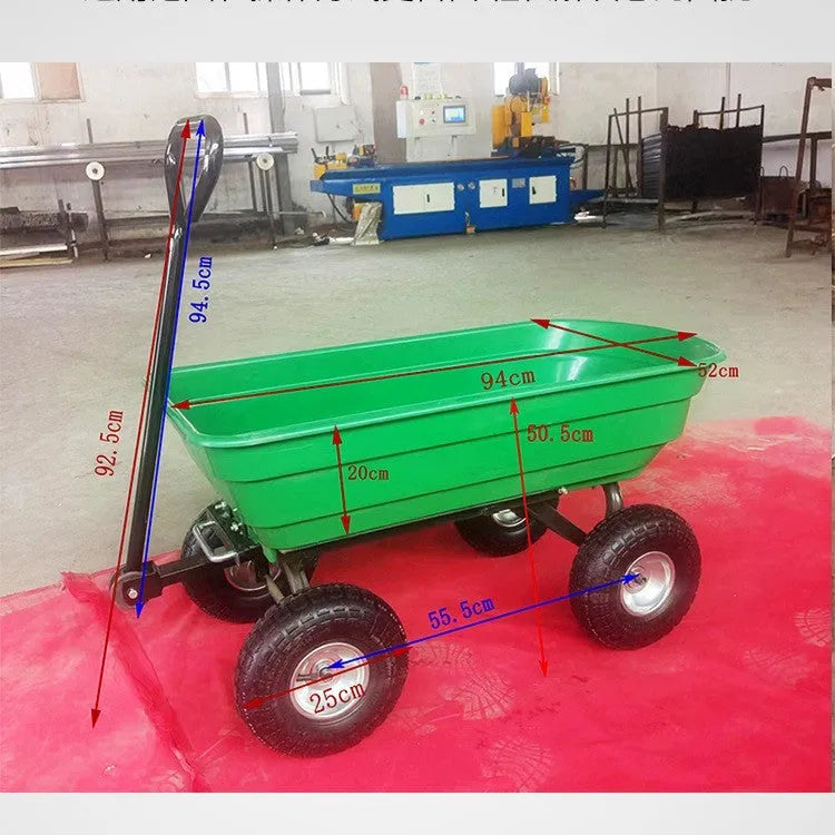 Green four-wheel dump truck model TC2145 with steel PP construction for agricultural hauling