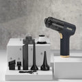 Black wireless handheld car vacuum cleaner with air pump function and multiple attachments
