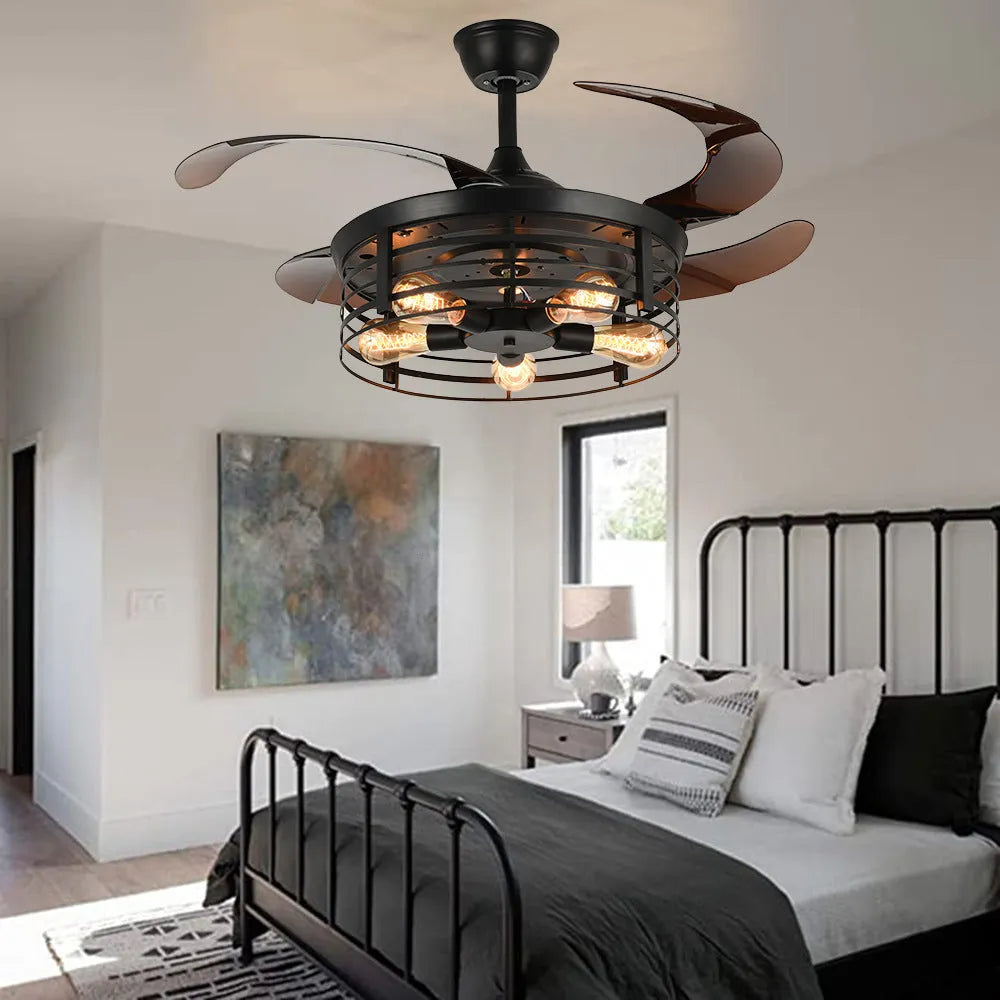 42 inch industrial style ceiling fan lamp with acrylic blades and remote control