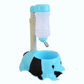 Adjustable pet drinking bowl with rod lifting mechanism in blue colour showing height adjustment