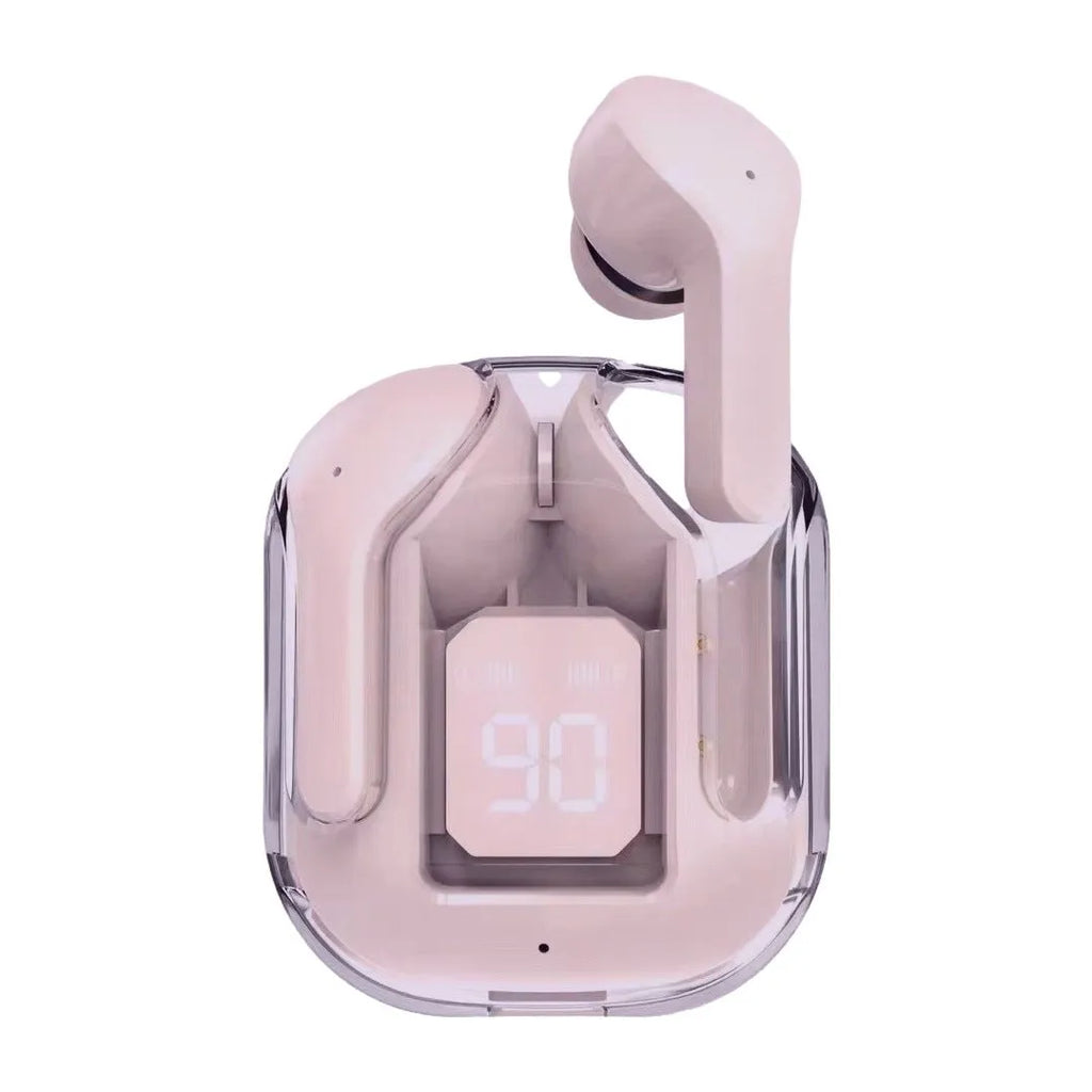 Transparent space capsule case true wireless Bluetooth earbuds with digital display screen