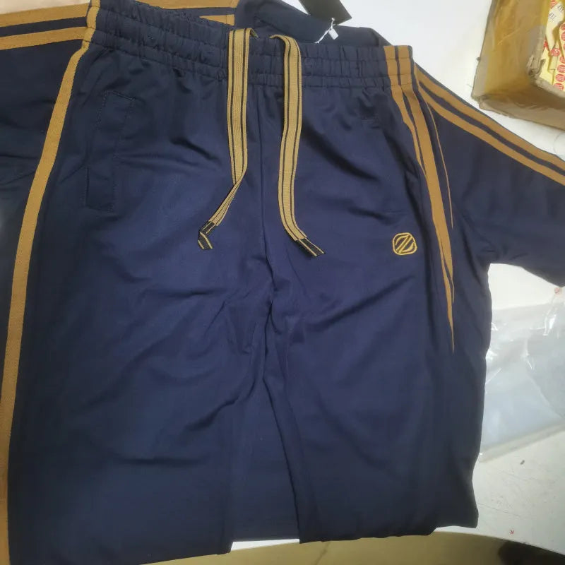 Men's blue ice silk style short sleeve suit set with trousers for sports wear