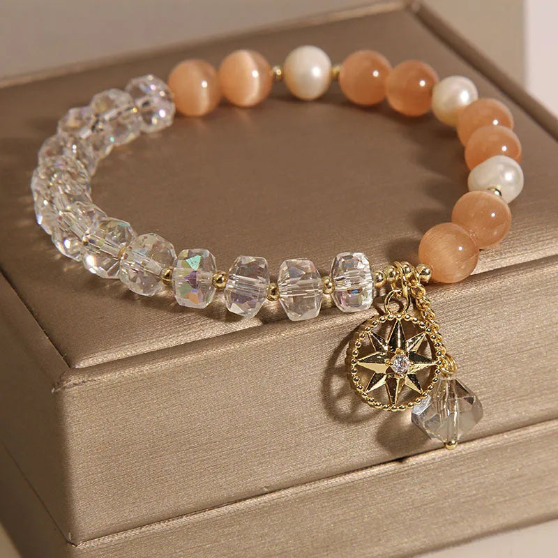 Orange eight-point star opal crystal bracelet for women with gold-plated inlay construction