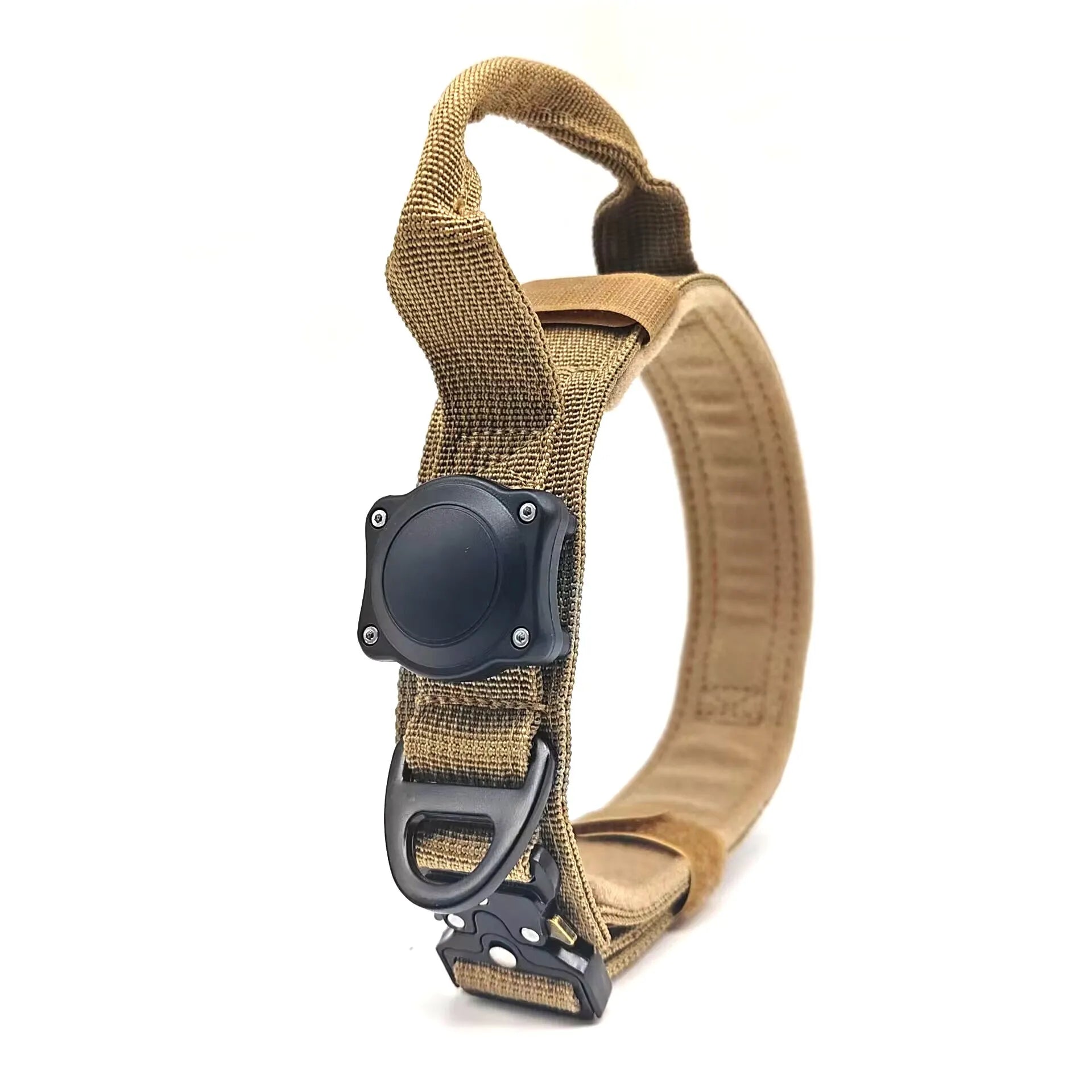 Tactical waterproof dog collar with positioning ring in army green colour showing polyester construction