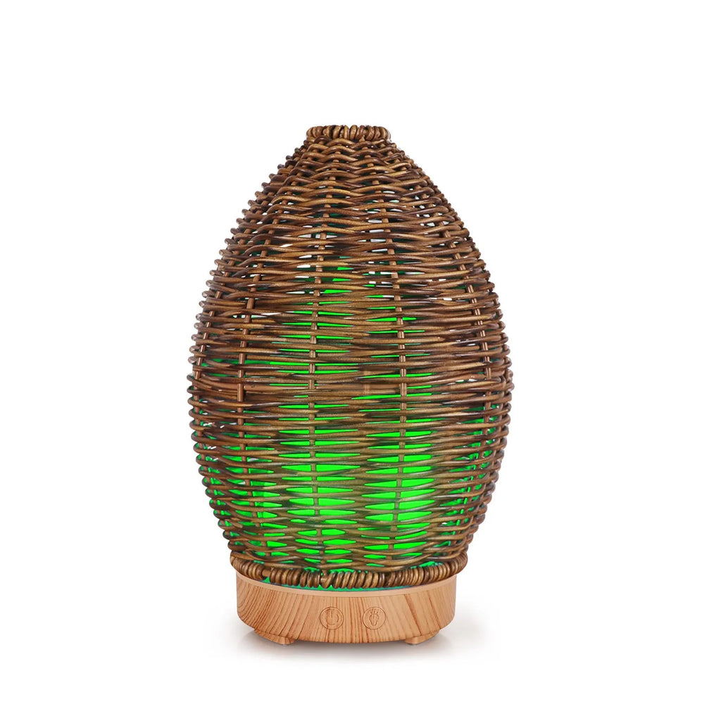 Light wood grain rattan aroma diffuser with 100ml capacity and multiple international plug options