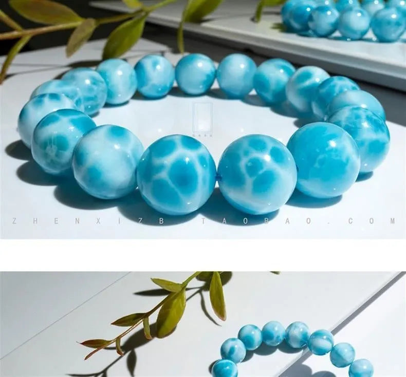 Blue natural bodhi bracelet with crystal sea-pattern stones and pearl accents in Maillard style