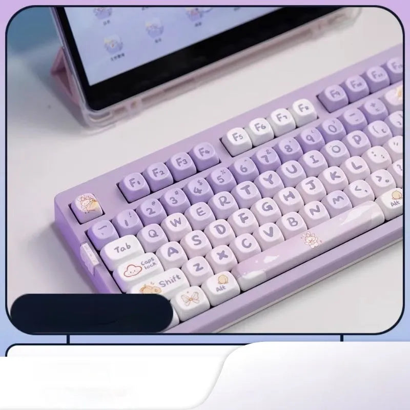 PBT gradient purple rabbit key cap set with sublimation printing for mechanical keyboards