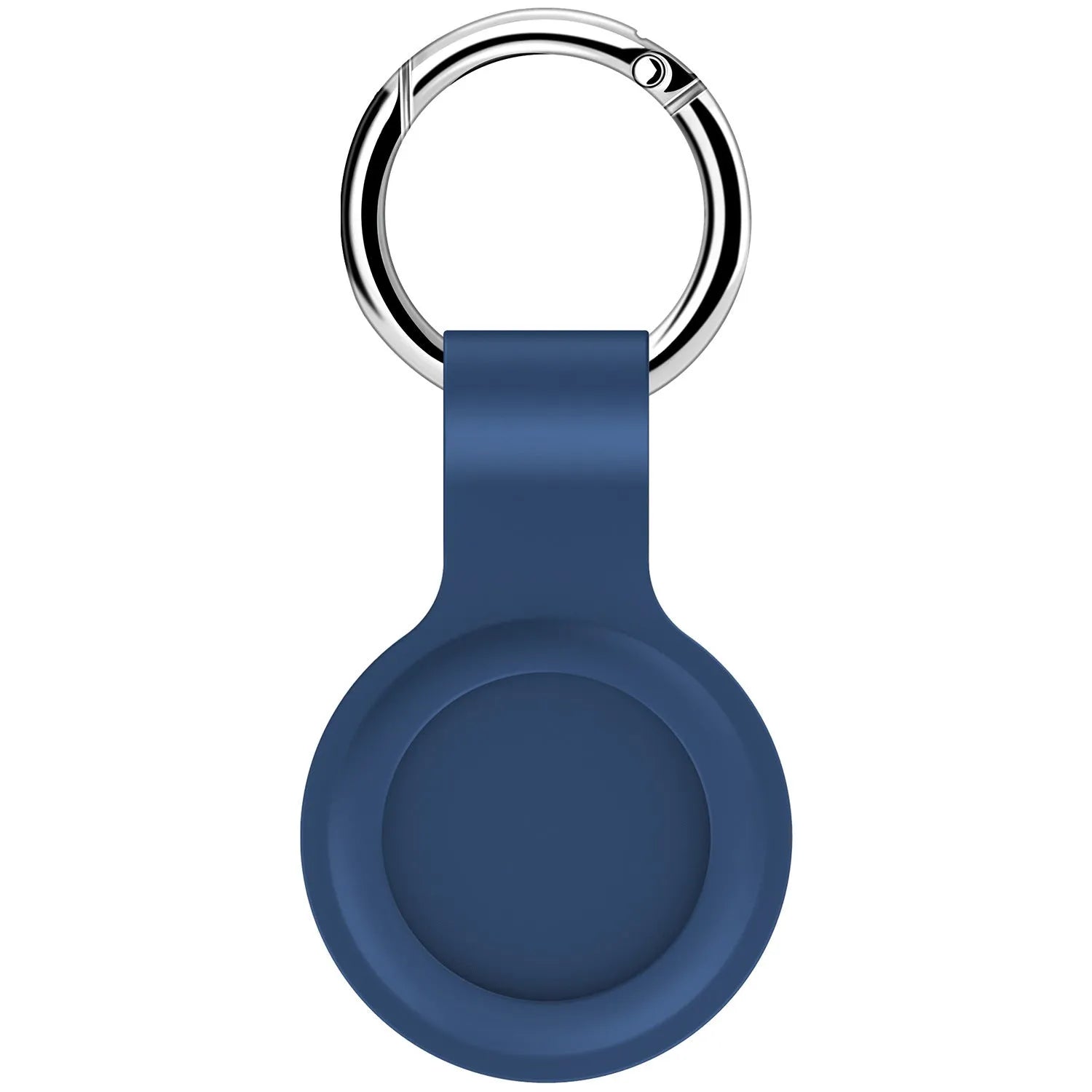 Silicone protective case for Apple AirTag with metal snap button in assorted colours on a keyring.