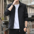 Men's loose fit lapel jacket in Korean casual style shown in black colour