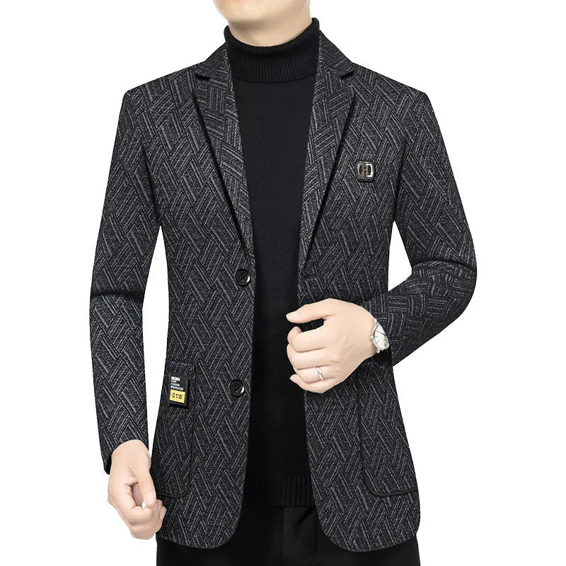 Men's plaid casual suit jacket in 816 Red Coffee, regular length, non-ironing polyester blend