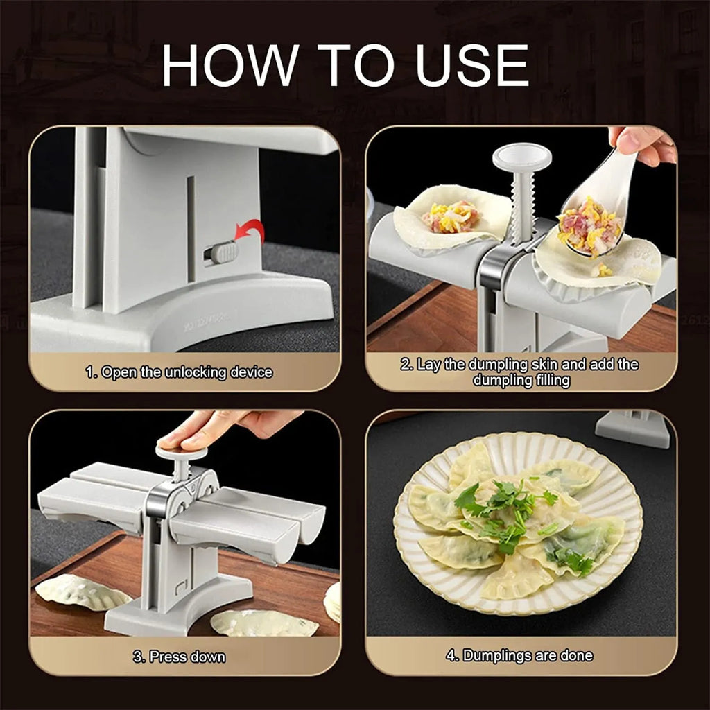 White double head manual dumpling maker with anti-slip rubber base mat