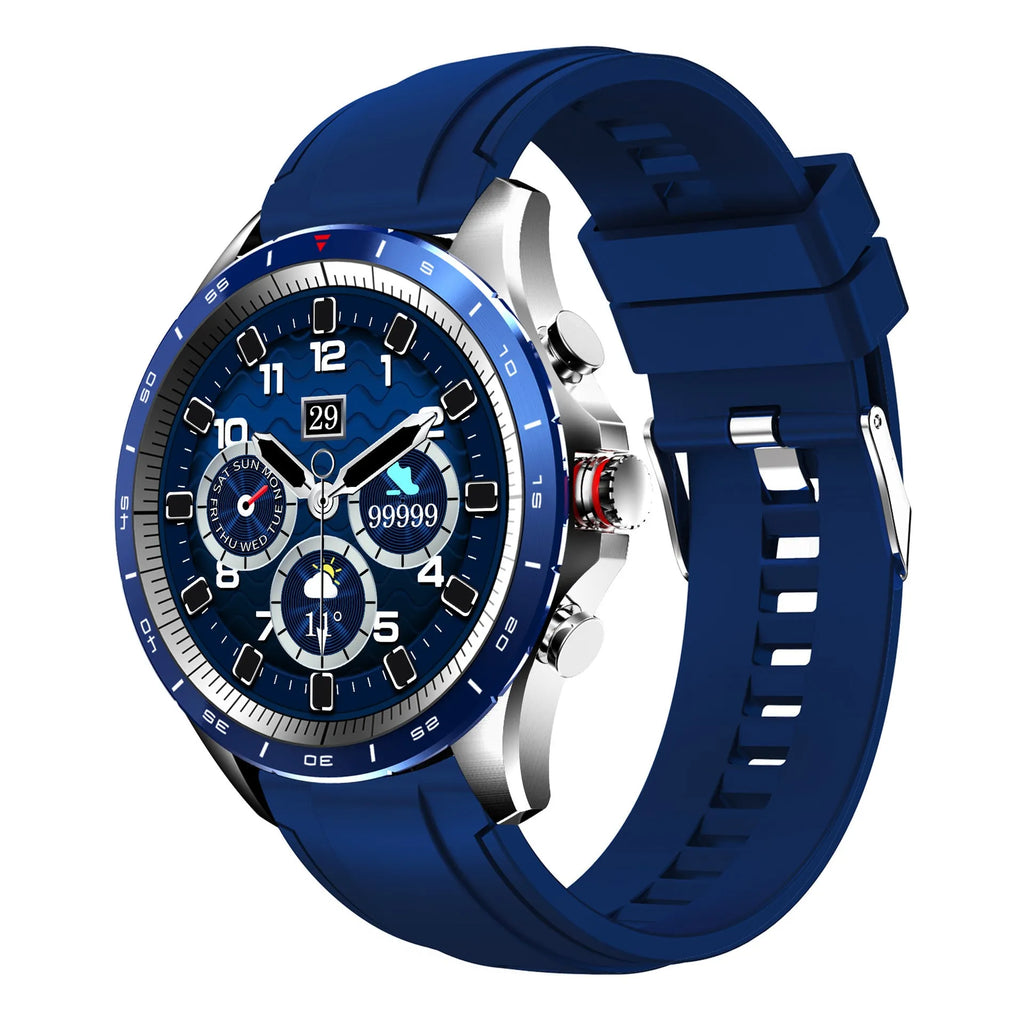 Men's black smart bracelet watch with zinc alloy screen and silicone wristband.