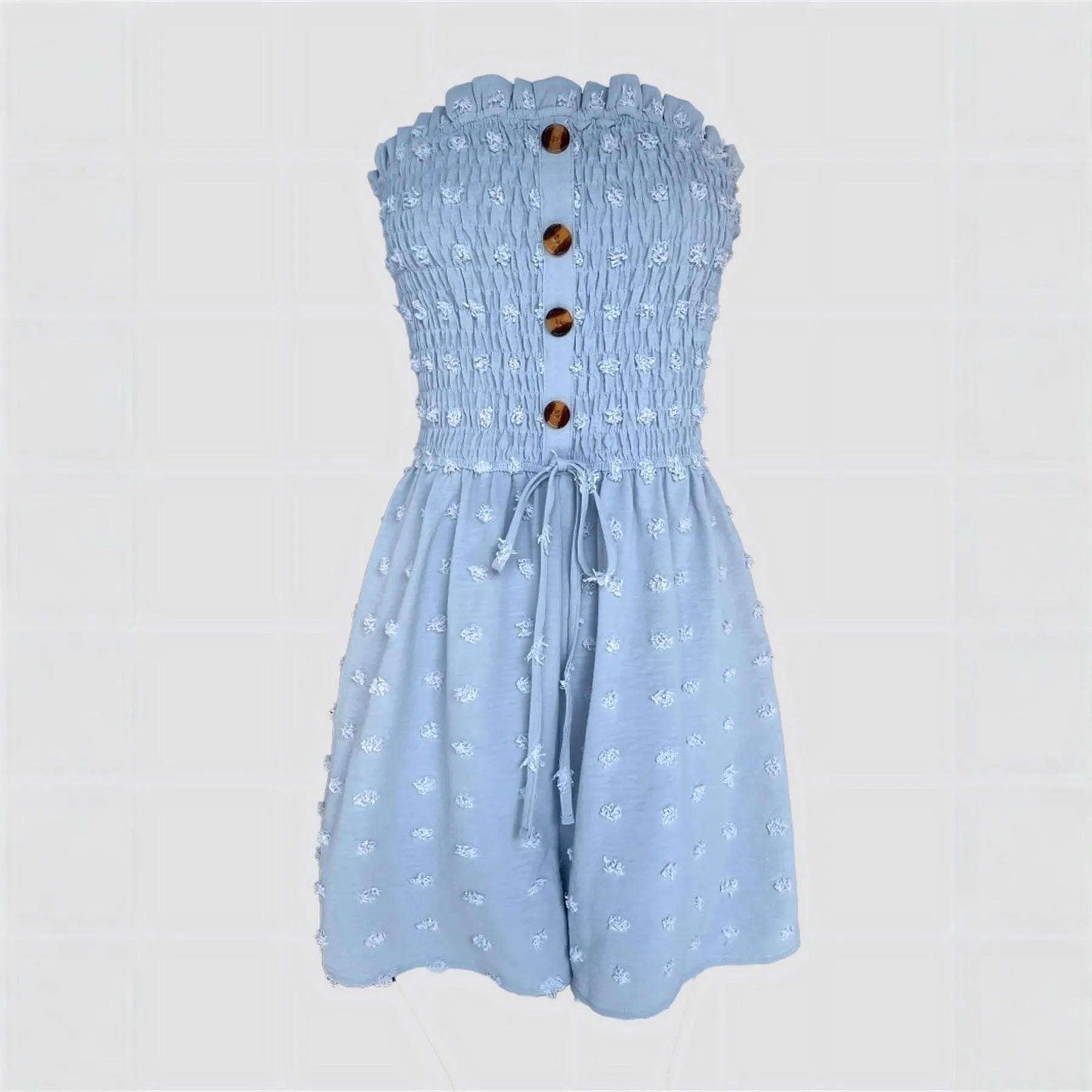 Women's solid colour off-shoulder jumpsuit with button front and sleeveless design