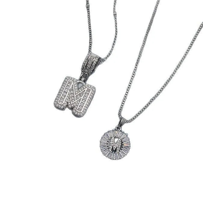 18K gold plated copper alphabet pendant necklace letter A with melon seeds chain on white background