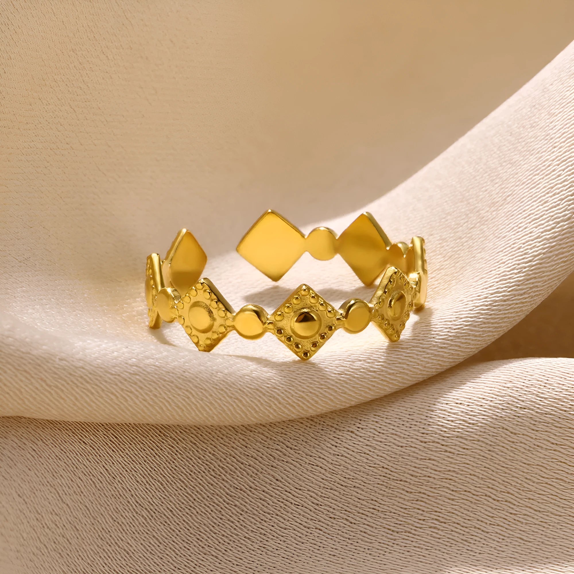 Gold diamond coloured geometric titanium steel ring for women in free size