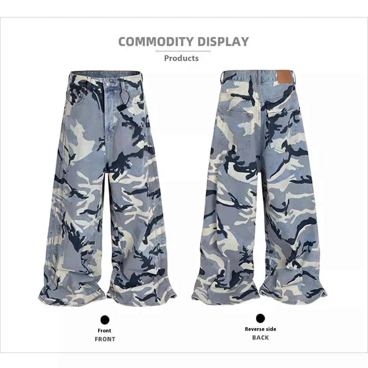 Snow camouflage blue men's and women's jeans with loose fit and micro-elastic stretch