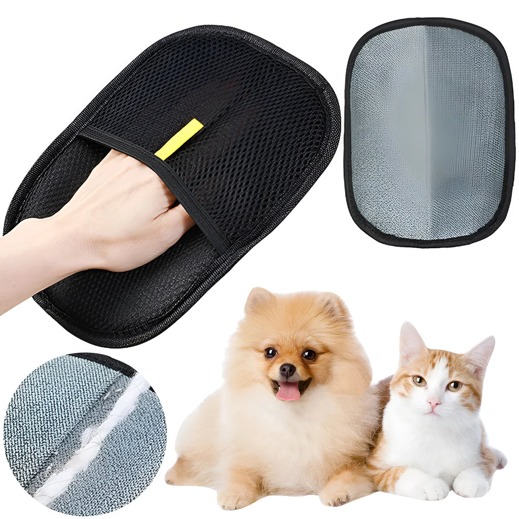 Black pet hair removal glove with silicone bristles for grooming dogs and cats