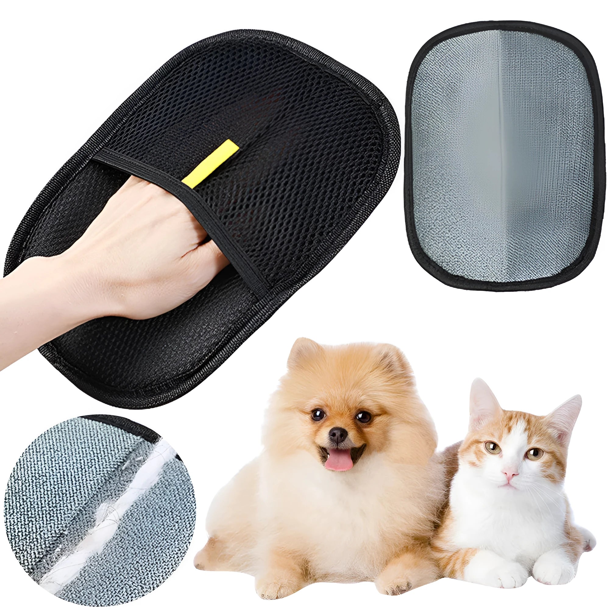Black pet hair removal glove with silicone bristles for grooming dogs and cats