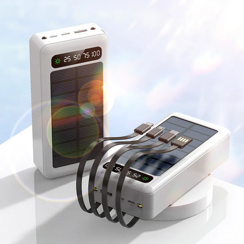30000mAh solar power bank with cable in black, white, or green colours