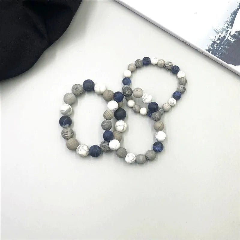 Handmade planet stone starry bracelet in U-shape with natural beads