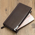 Men's long black PU leather wallet with zipper closure showing seven card slots