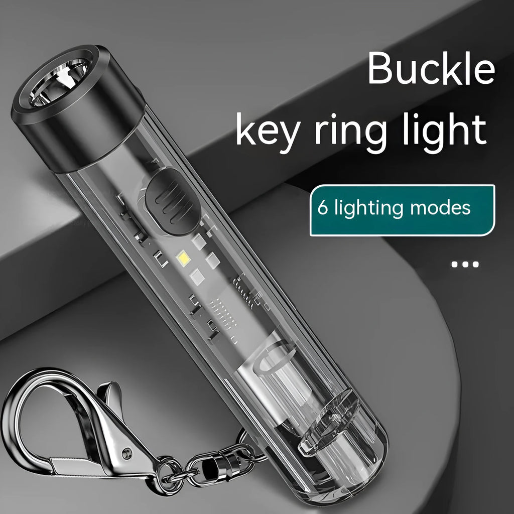 Black plastic portable outdoor flashlight with USB charging cable.