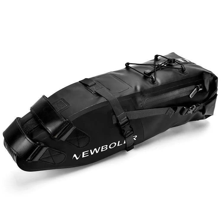 Large waterproof PVC bicycle tail bag in black, green, or yellow, showing 13-litre capacity.
