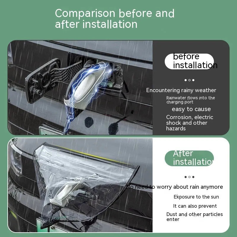 Black electric vehicle charging gun rain cover with magnetic strips unfolded to show 60cm by 50cm size
