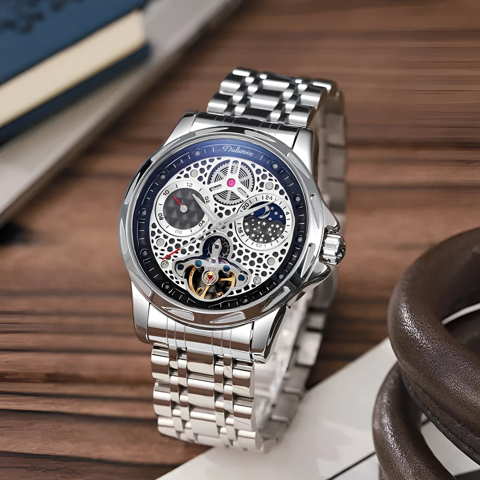 Men's automatic business watch with luminous hands and waterproof construction in multiple colour options