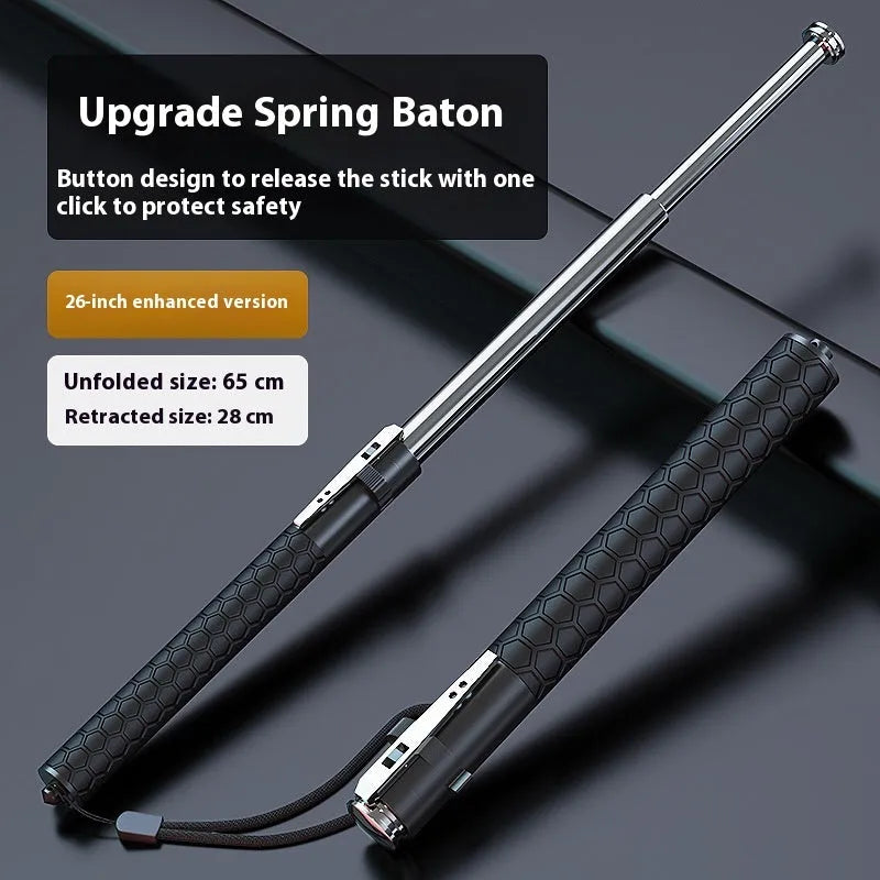 Titanium black automatic spring expandable baton in three sizes: 16 inch, 21 inch, and 26 inch.