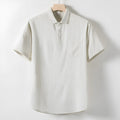 Men's linen blend T-shirt with lapel collar in loose fit available in three colours