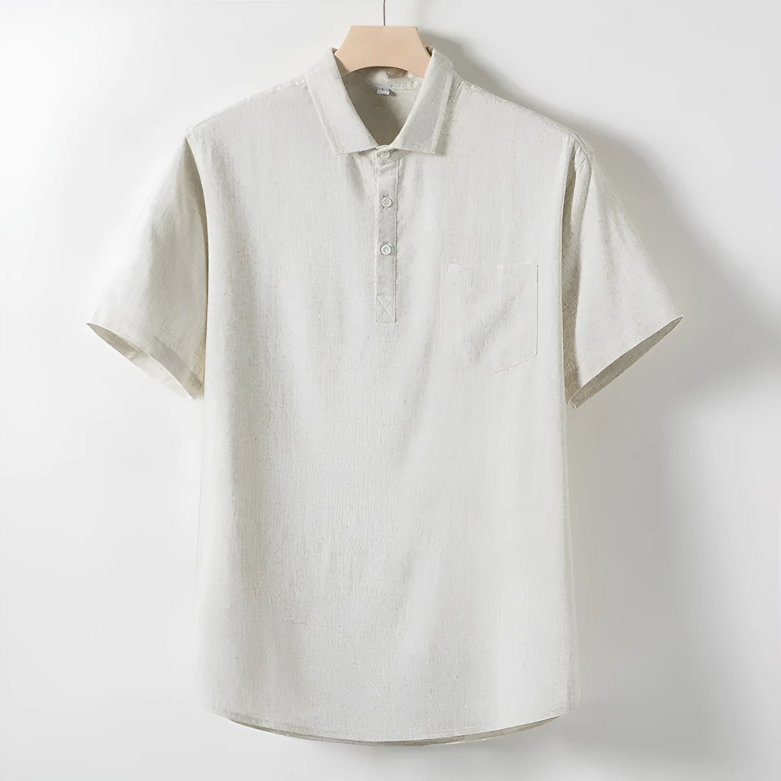 Men's linen blend T-shirt with lapel collar in loose fit available in three colours