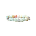 Close-up of a handmade bracelet with round 8mm agate beads in various natural stone colours on a wrist.