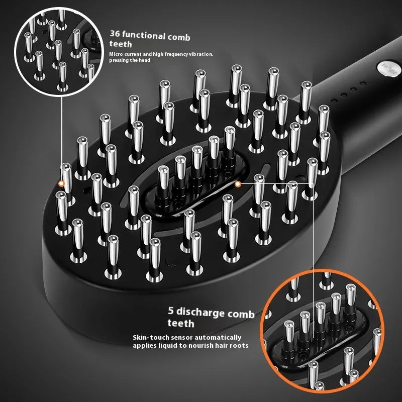 KD3802 Black scalp massage device with charging cable on a table.