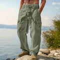 Men's thin cotton wide-leg casual trousers in a solid colour on a mid-waist fit.