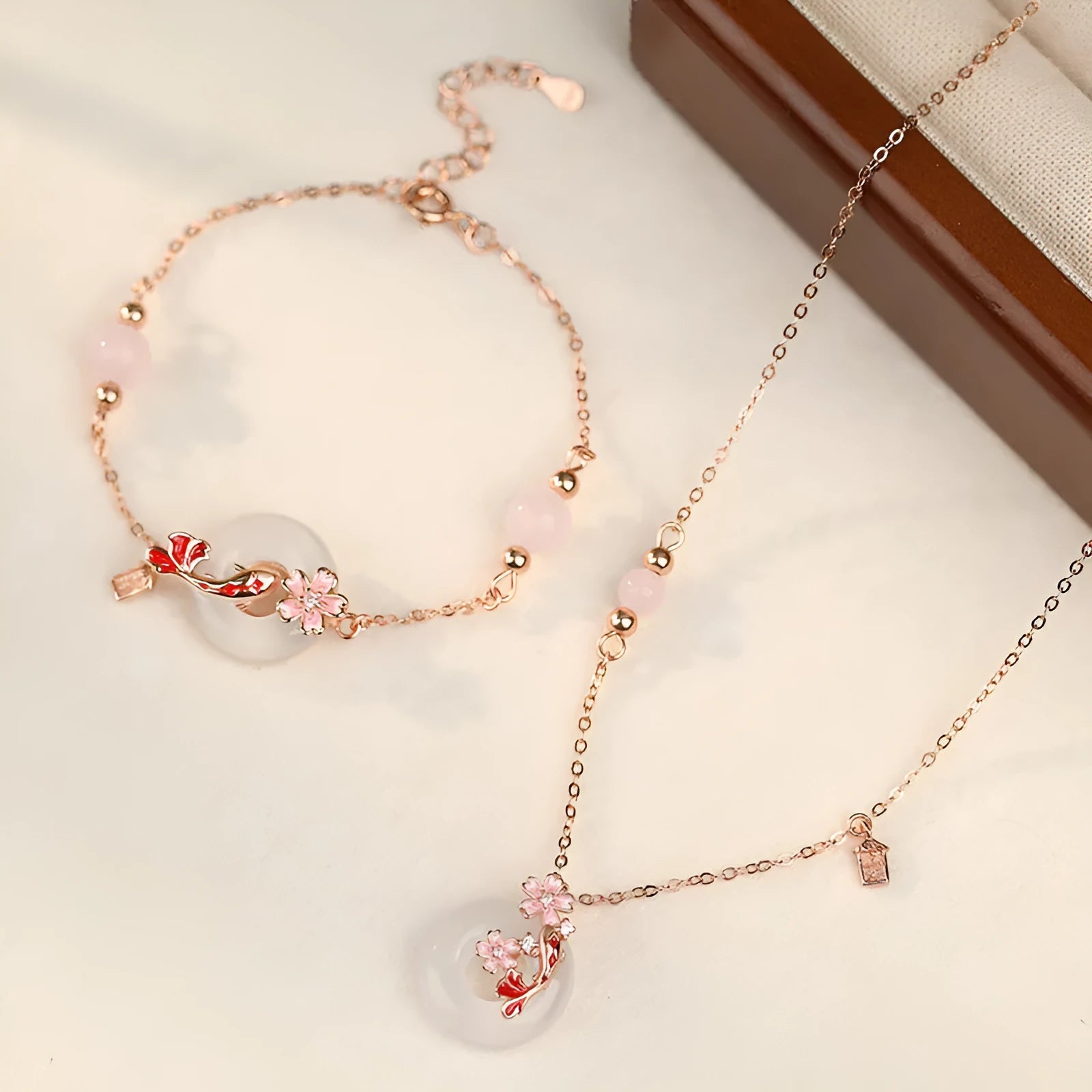 S925 sterling silver bracelet with white chalcedony stones and adjustable koi-colour clasp