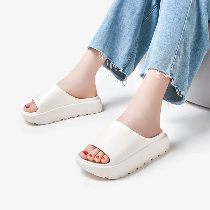 Women's thick-soled EVA slippers with fish mouth design in beige, black, khaki or rose red colours