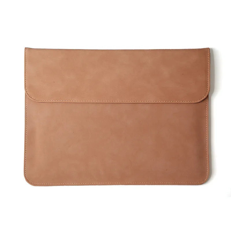 Frosted waterproof PU laptop sleeve in brown colour for 15.6 inch laptops