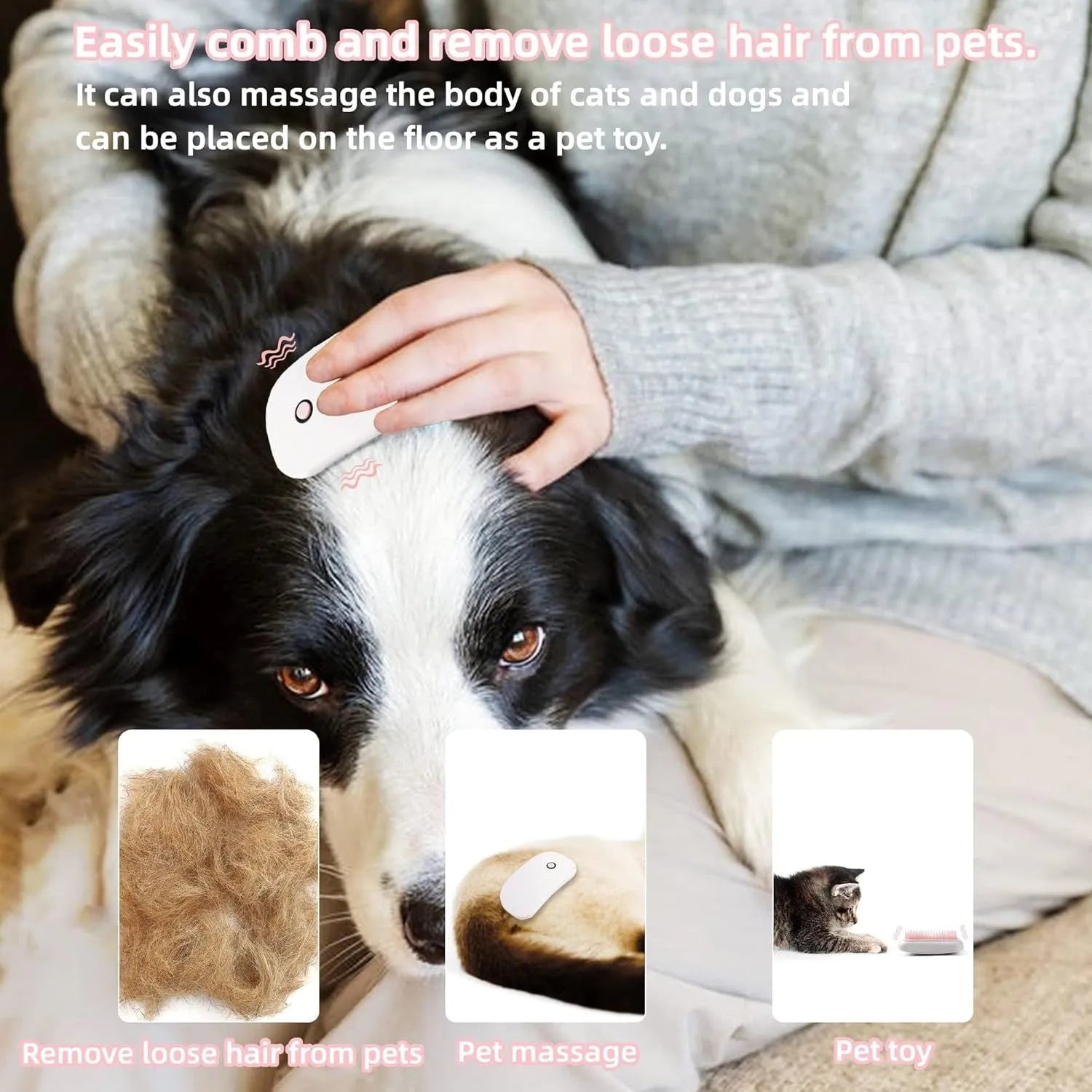 Pink electric pet massage brush with TPE comb teeth for cat and dog grooming
