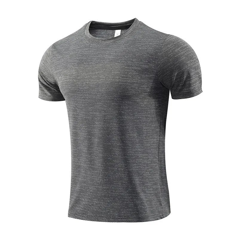 Short sleeve sports T-shirt for running and basketball in polyester spandex fabric, shown in red.