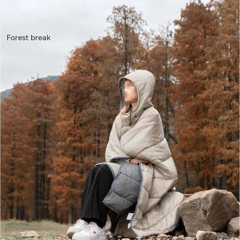 Adult wearable camping cloak sleeping bag showing grey and army green colour options