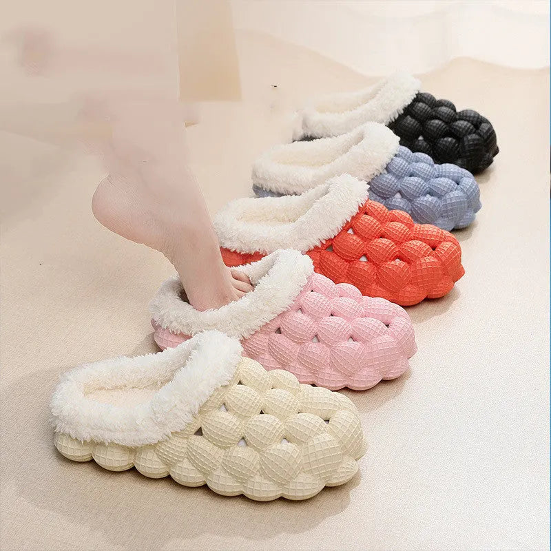 Women's winter anti-skid cotton slippers, EVA sole, overshoe style, solid colour, round toe