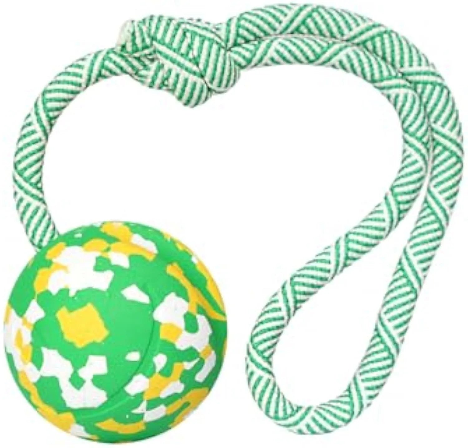 Natural rubber dog ball on nylon rope toy for medium and small dogs in two size options
