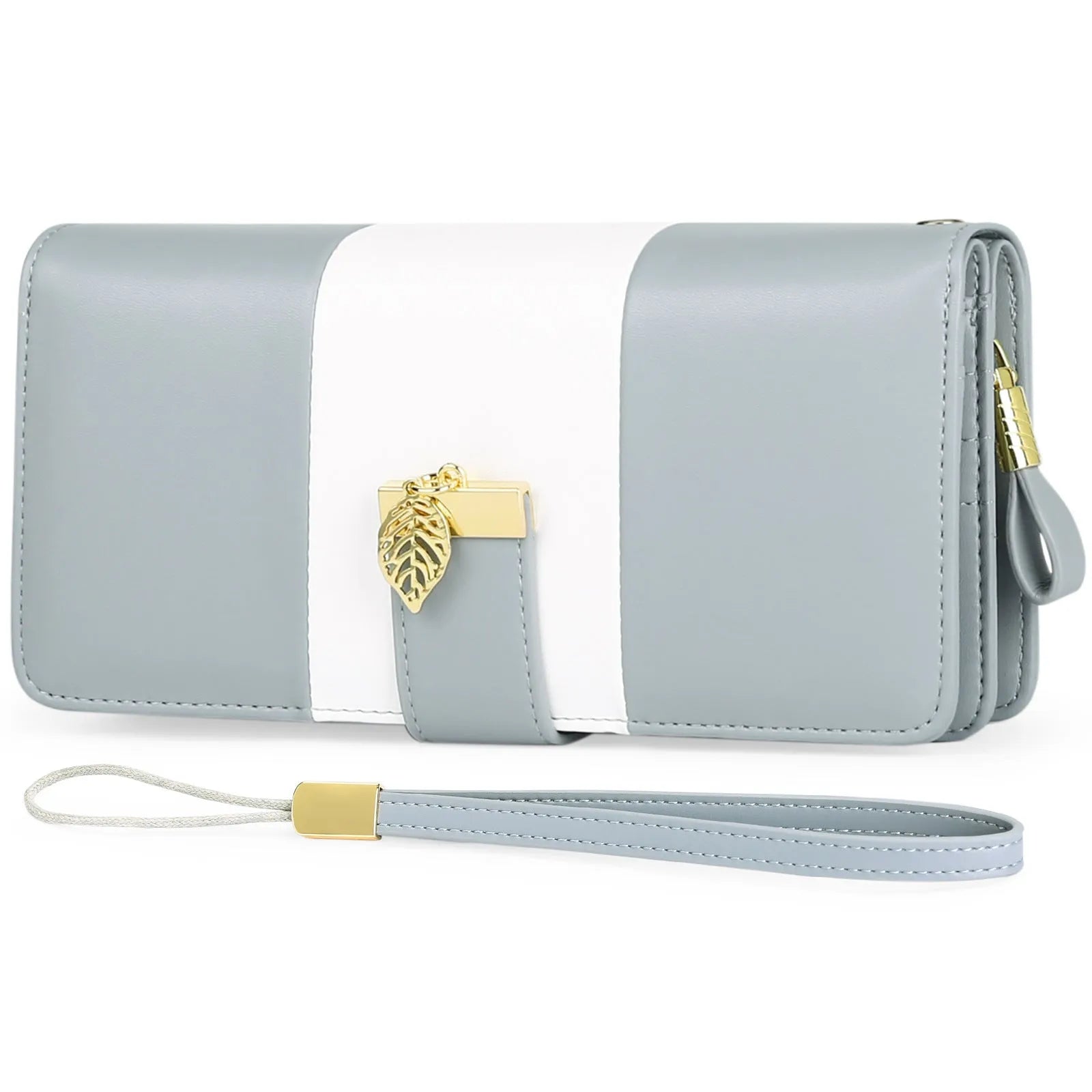 Midnight black anti-theft clutch handbag with lock, shown with dimensions 19.5 by 10.5 cm.