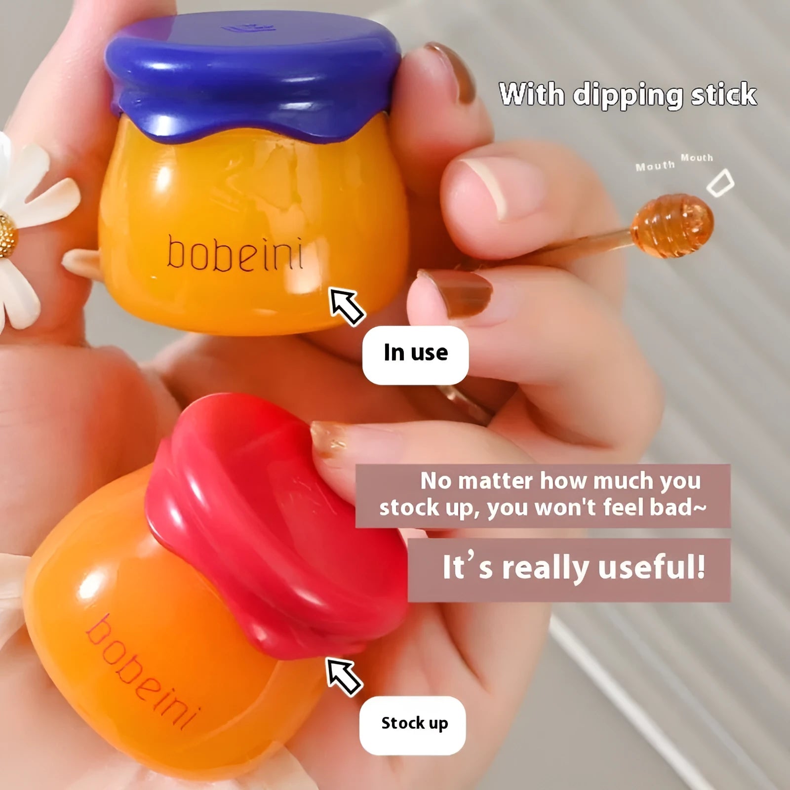 Honey Pot Care Lip Balm 9g pot with small brush in blueberry or pomegranate flavour
