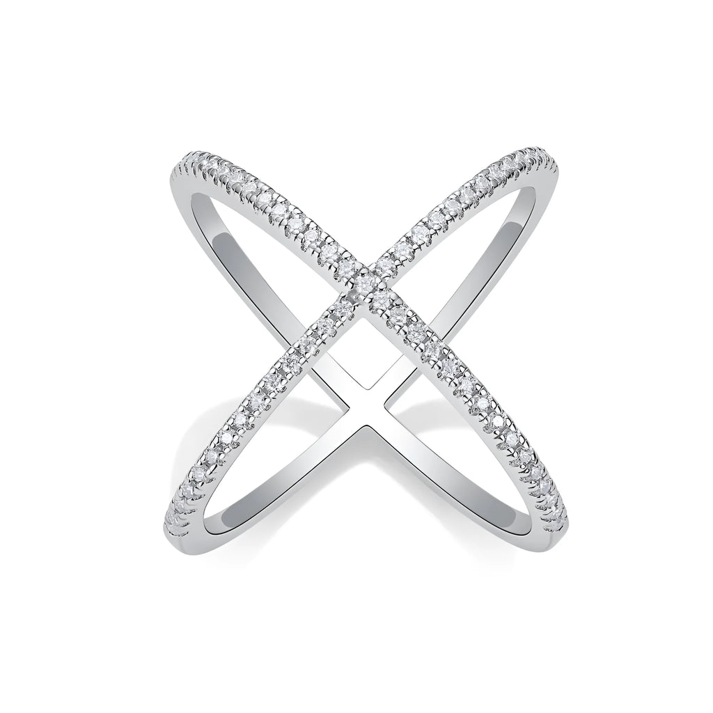 X-shaped heart moissanite wedding ring set in S925 silver with platinum plating gold colour